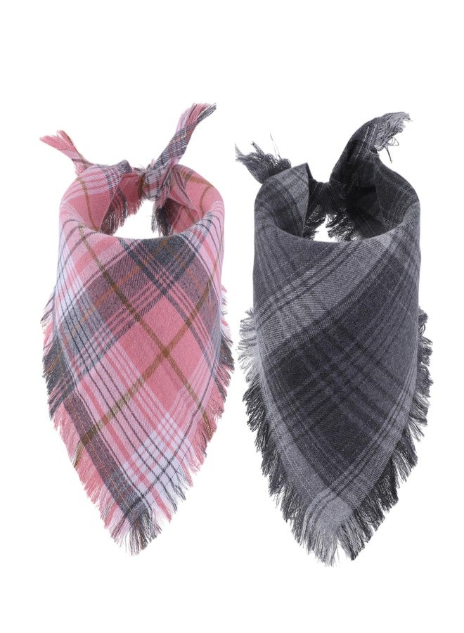 GLIDESMOOTH Dog Bandanas with Tassels Edges, Stylish Plaid Pet Scarf Bib for Small Pets, Black Pink, 2 Pcs - Image 1