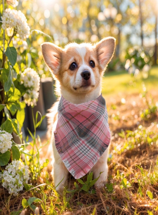 GLIDESMOOTH Dog Bandanas with Tassels Edges, Stylish Plaid Pet Scarf Bib for Small Pets, Black Pink, 2 Pcs - Image 2