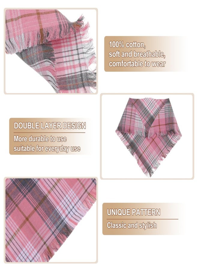 GLIDESMOOTH Dog Bandanas with Tassels Edges, Stylish Plaid Pet Scarf Bib for Small Pets, Black Pink, 2 Pcs - Image 5