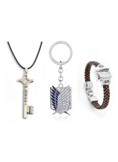 Attack on Titan Eren's Necklace and Keychain Wings of Freedom Pendant and Braided Wristband
