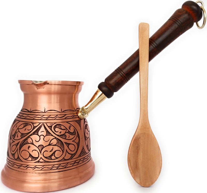 DEDE Copper - IST Series (XLarge-16.9 floz) - Thickest Solid Copper Engraved Turkish Greek Arabic Coffee Pot with Wooden Handle, Stovetop Coffee Maker Cezve, Jezve, Jazva, Jazzve, Ibrik, Briki (Matte) - Image 1