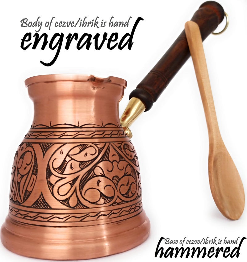 DEDE Copper - IST Series (XLarge-16.9 floz) - Thickest Solid Copper Engraved Turkish Greek Arabic Coffee Pot with Wooden Handle, Stovetop Coffee Maker Cezve, Jezve, Jazva, Jazzve, Ibrik, Briki (Matte) - Image 2