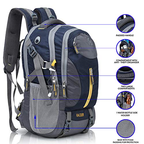 HEROZ Hacker 50 litres Large Size Nylon Travel Laptop Backpack Water Resistant Slim Durable Computer Book Bag Tracking Fits Up to 17.3-inch Laptop (058- ALL) (Navy Blue) - Image 3