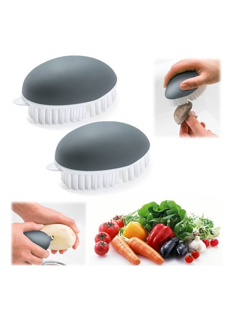 2 Pack Vegetable Brush Non Slip Grip Potato Scrubber Veggie with Flexible and Hard Bristles for Food Corn Silk Carrots Dots Remover