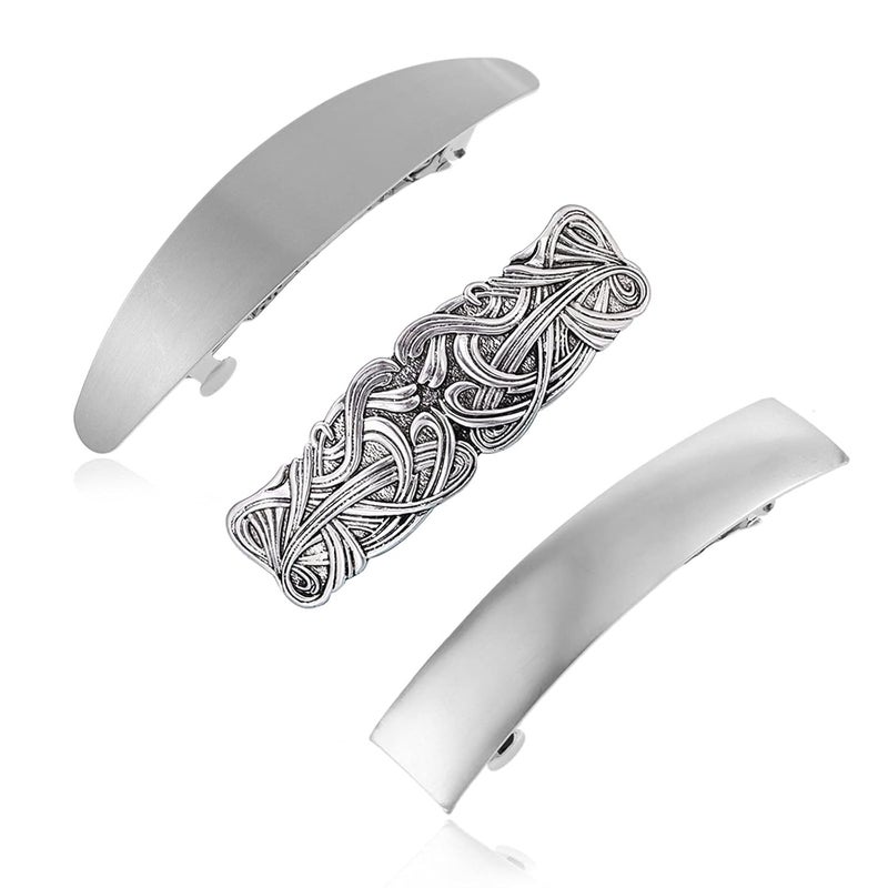 3 Set Silver Long and Thin Handmade Hair Clip BarretteMetal Hair Pins French Styles Hair Barrettes Hair Clips for Women and Girls