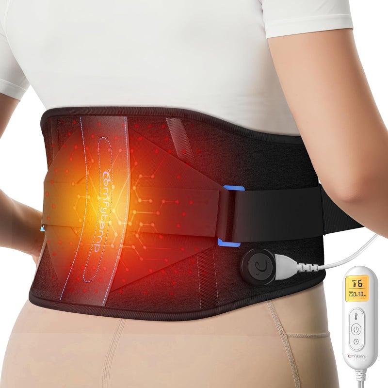 Comfytemp Heating Pad for Back, Electric Heat Pad with Lumbar Support Brace for Period, Larger Back Heated Wrap with 6 Heat Setting & 3 Timers for Women Men Mom Dad Elderly, Waist Up to 59" - Image 1