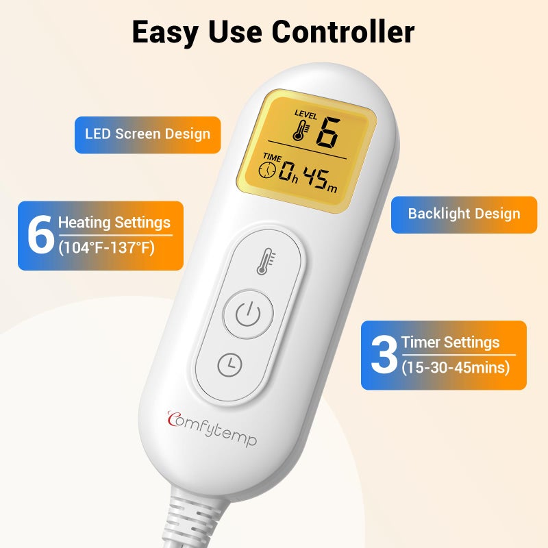 Comfytemp Heating Pad for Back, Electric Heat Pad with Lumbar Support Brace for Period, Larger Back Heated Wrap with 6 Heat Setting & 3 Timers for Women Men Mom Dad Elderly, Waist Up to 59" - Image 3