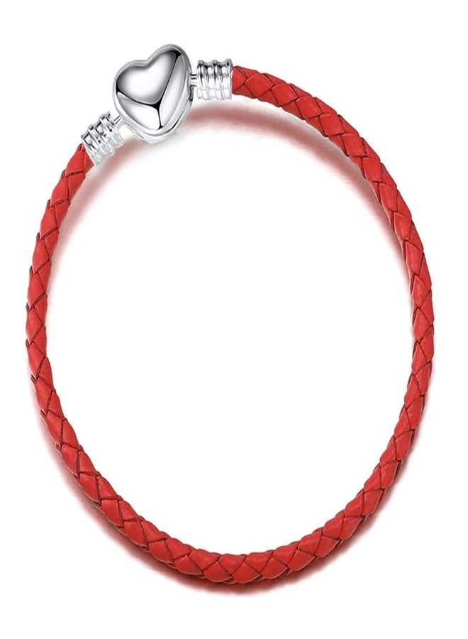 OutstandLong 3mm Red Leather Bracelet Heart Barrel Snap Clasp Handmade Braided Wristband for Pandora European Charm Bead DIY Jewelry 18CM - Image 1
