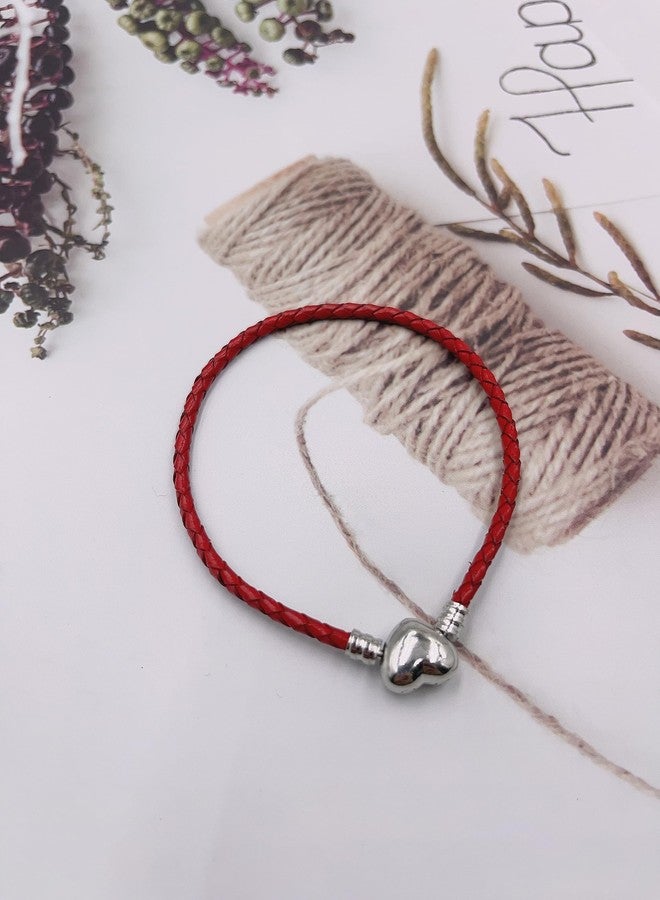 OutstandLong 3mm Red Leather Bracelet Heart Barrel Snap Clasp Handmade Braided Wristband for Pandora European Charm Bead DIY Jewelry 18CM - Image 3