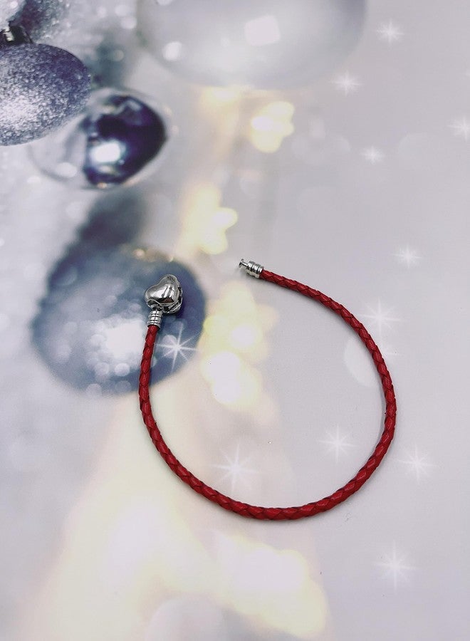 OutstandLong 3mm Red Leather Bracelet Heart Barrel Snap Clasp Handmade Braided Wristband for Pandora European Charm Bead DIY Jewelry 18CM - Image 2