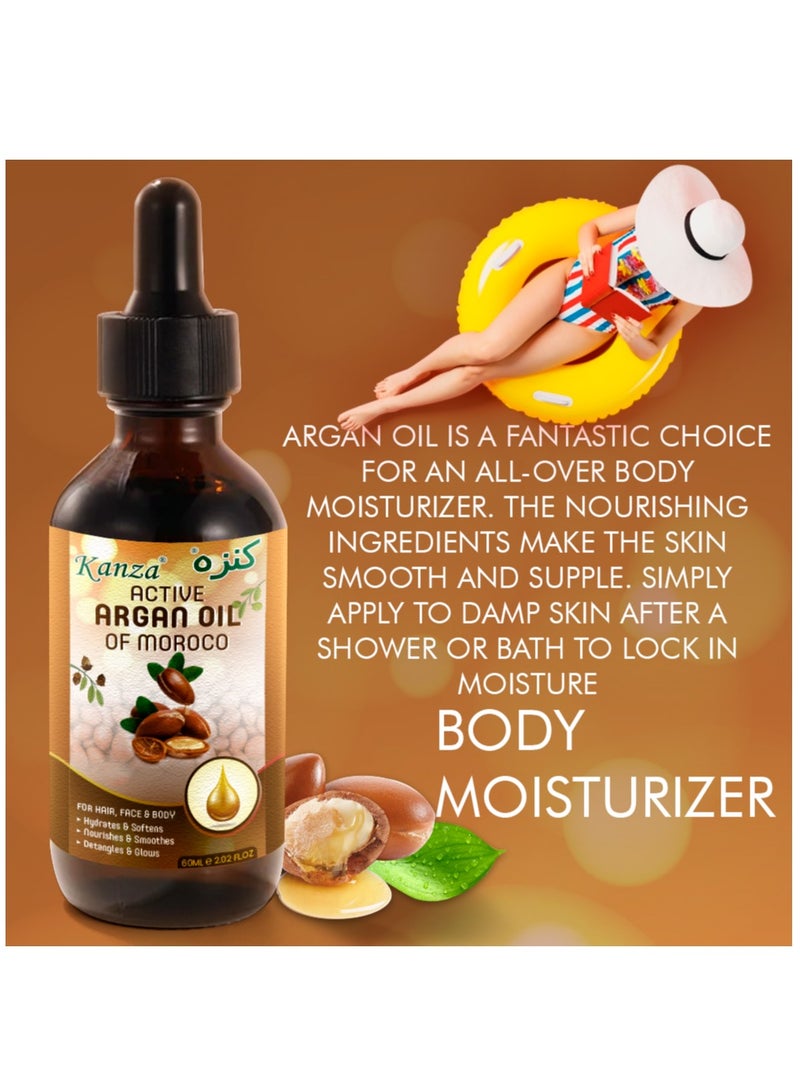 Kanza 60ml Multipurpose Argan Oil for Hair Body Skin Hydrates Softens Smooth and Glows Nourish the Scalp Promote Hair Growth Anti Breakage Loss 100% Pure and Organic Moroccan Argan Oil for Multipurpose Use  - Image 5