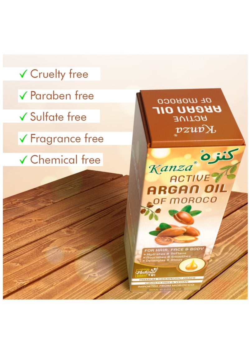 Kanza 60ml Multipurpose Argan Oil for Hair Body Skin Hydrates Softens Smooth and Glows Nourish the Scalp Promote Hair Growth Anti Breakage Loss 100% Pure and Organic Moroccan Argan Oil for Multipurpose Use  - Image 4