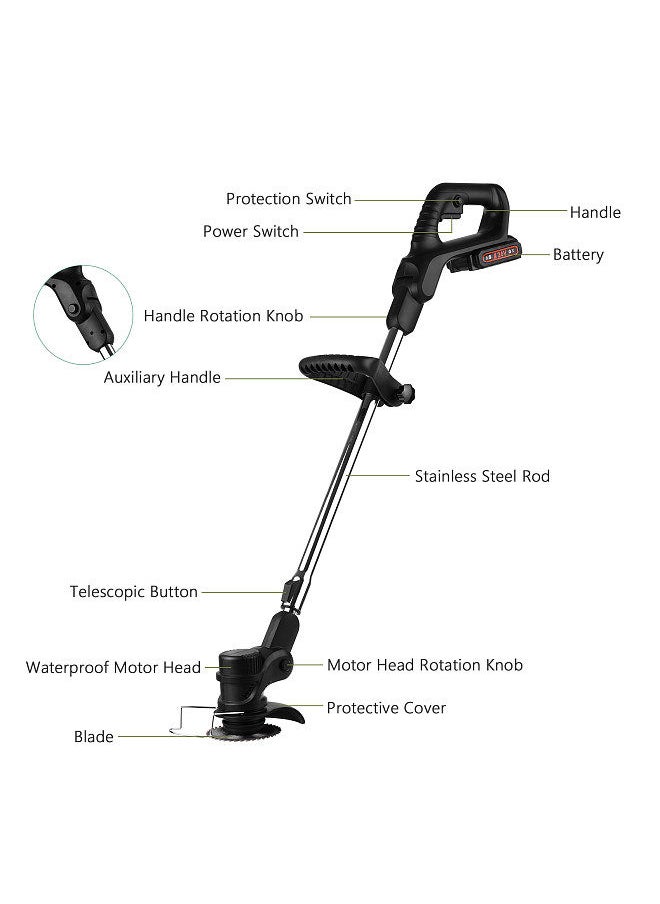 Generic - 24V Telescopic Handheld Cordless Grass Trimmer Electric Lawn Mower 7500mAh Rechargeable Battery Fast Charger Multi Function Power String Trimmer with Plastic/ Stainless Steel Blade, Circular Saw Blade - Image 1