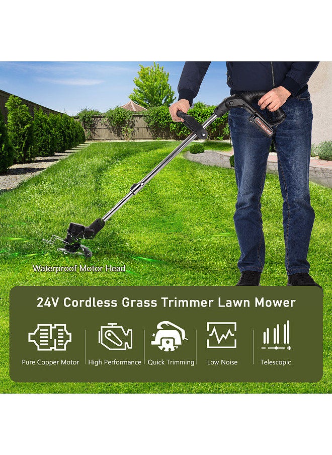 Generic - 24V Telescopic Handheld Cordless Grass Trimmer Electric Lawn Mower 7500mAh Rechargeable Battery Fast Charger Multi Function Power String Trimmer with Plastic/ Stainless Steel Blade, Circular Saw Blade - Image 1