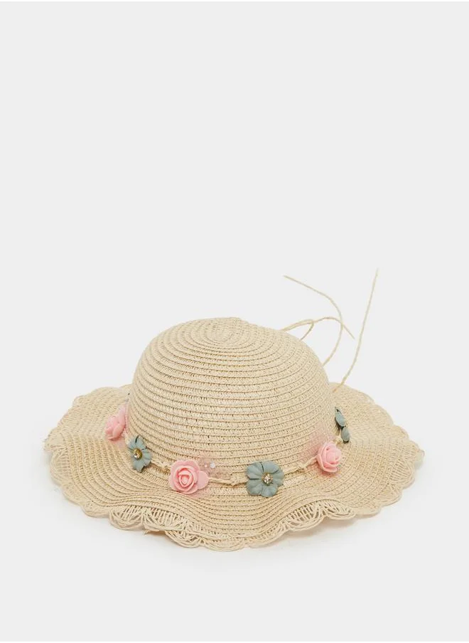 ستايلي Styli Flower Corsage Straw Hat