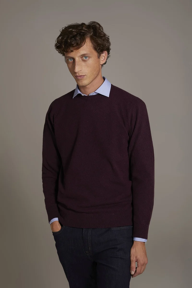 دوبل غانغر Round neck lambswool blend sweater - Bordeaux