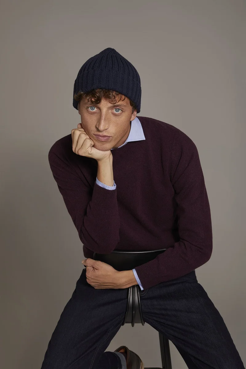 Round neck lambswool blend sweater - Bordeaux
