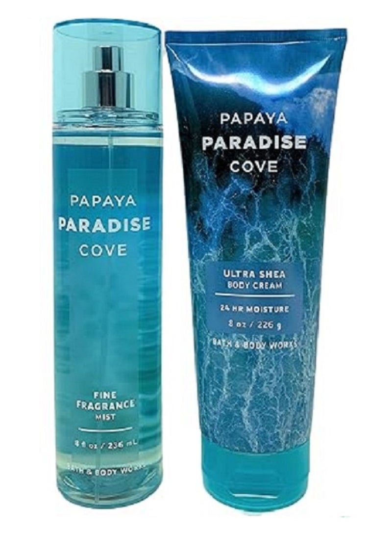 باث آند بودي وركس مجموعة بابايا بارادايس كوف (رذاذ عطري 236 مل + كريم للجسم 226 جرام) - Image 1