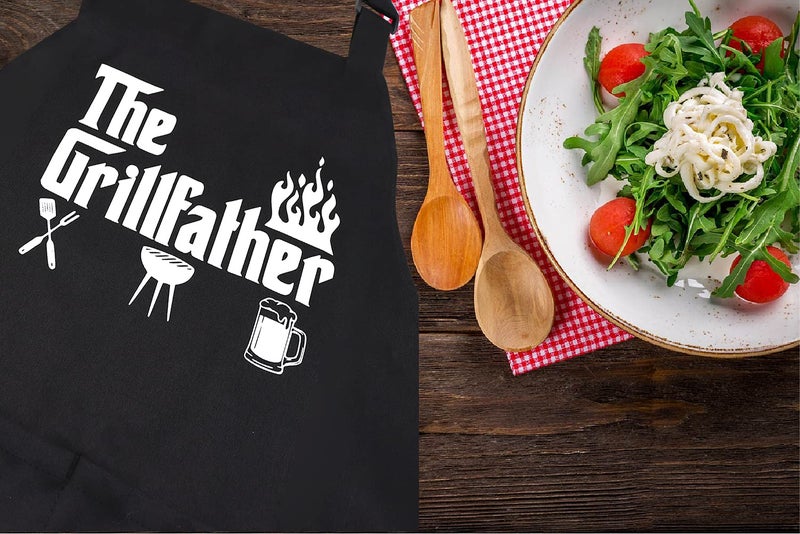 POTALKFREE Funny Grilling Aprons for Men with Pockets  The Grillfather Waterproof Kitchen Cooking BBQ Apron for Dad Man Husband  Grill Gifts for Birthday Christmas Thanksgiving - Image 2