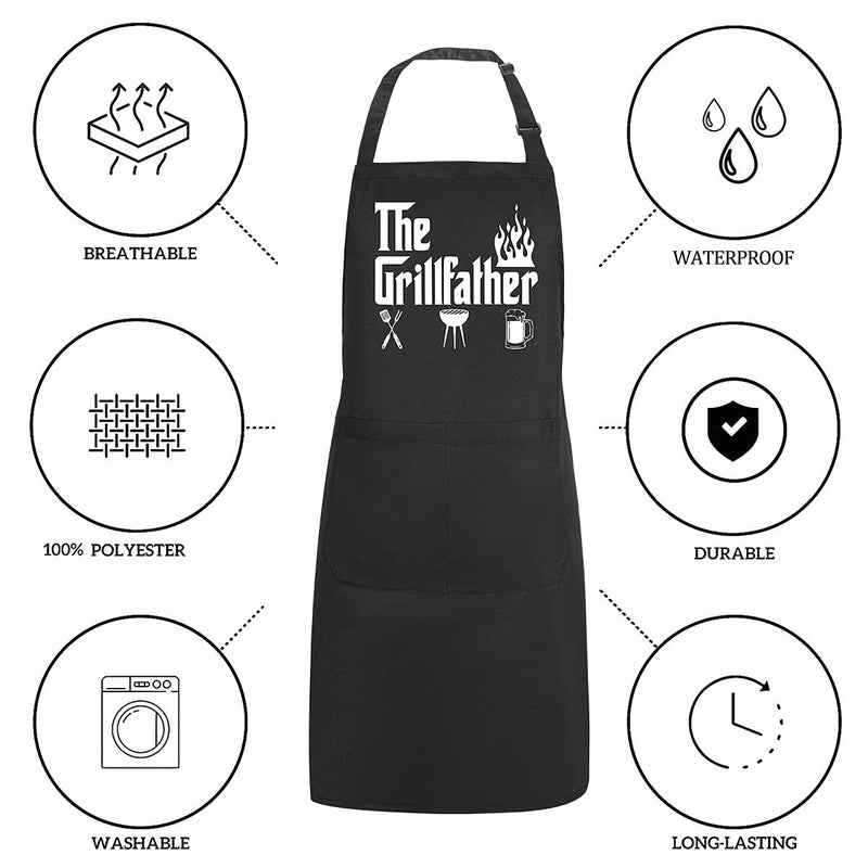 POTALKFREE Funny Grilling Aprons for Men with Pockets  The Grillfather Waterproof Kitchen Cooking BBQ Apron for Dad Man Husband  Grill Gifts for Birthday Christmas Thanksgiving - Image 3