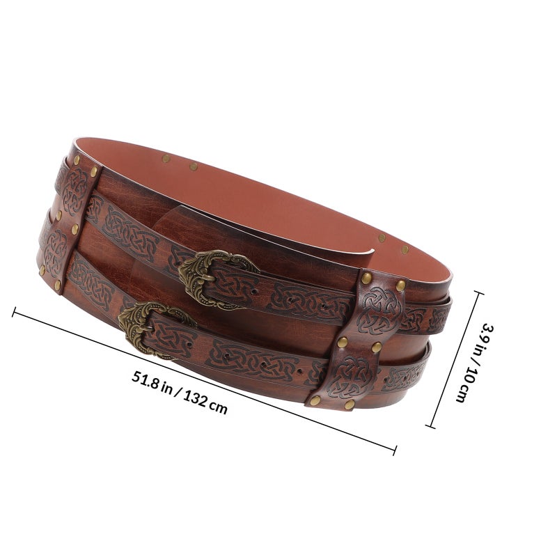 Medieval Viking Belt Wide Embossed Buckle Belt Faux Leather Belt Nordic Corset Belt Belt Renaissance Accessories For Halloween Cosplay - Image 2