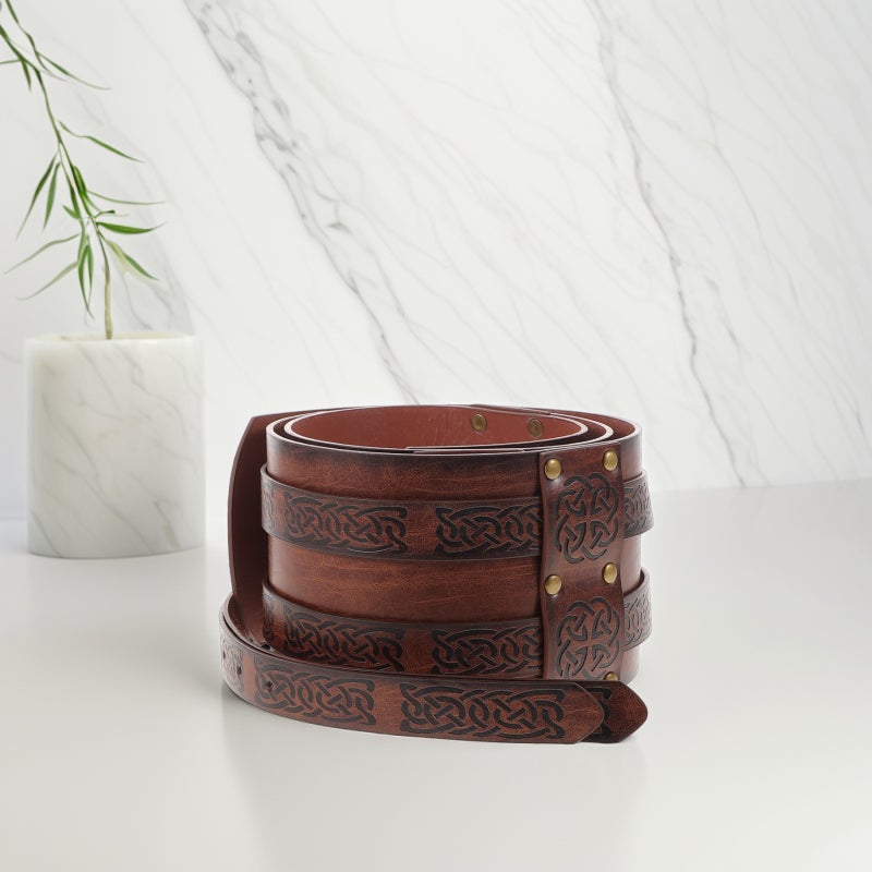 Medieval Viking Belt Wide Embossed Buckle Belt Faux Leather Belt Nordic Corset Belt Belt Renaissance Accessories For Halloween Cosplay - Image 5