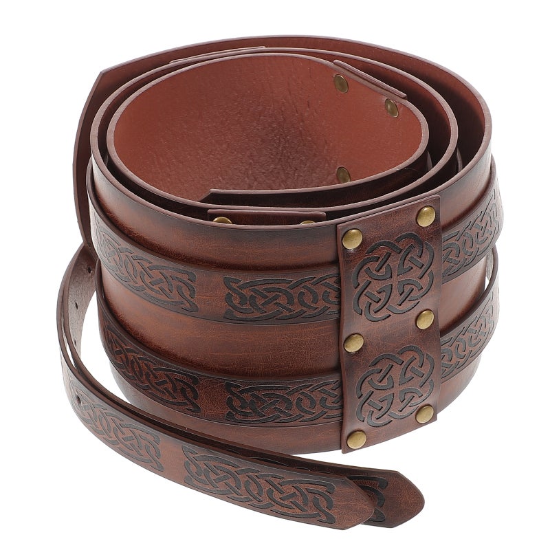 Medieval Viking Belt Wide Embossed Buckle Belt Faux Leather Belt Nordic Corset Belt Belt Renaissance Accessories For Halloween Cosplay - Image 1