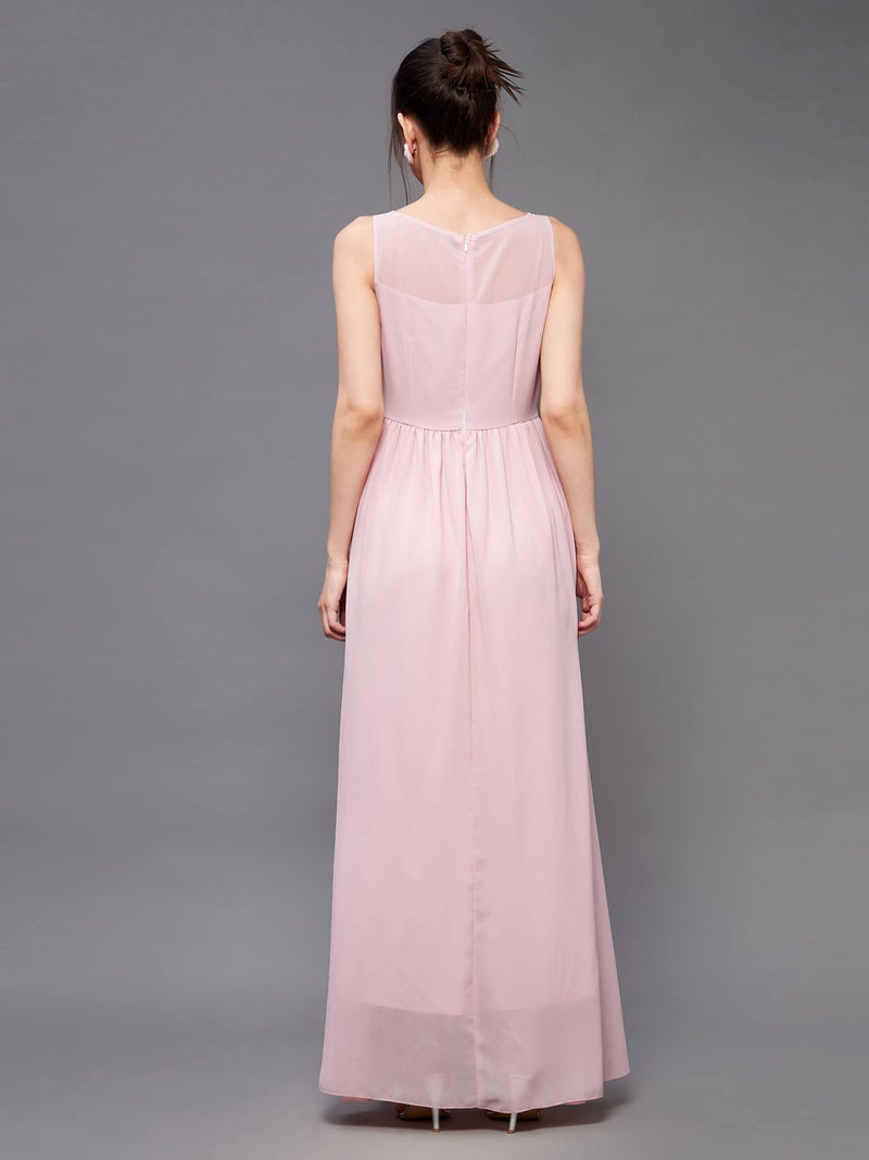 Miss Chase Women's Boat Neck Sleeveless Embellished Gathered Regular Dress (MCAW22D99-88-234-05, Dusty Pink, L) - Image 4