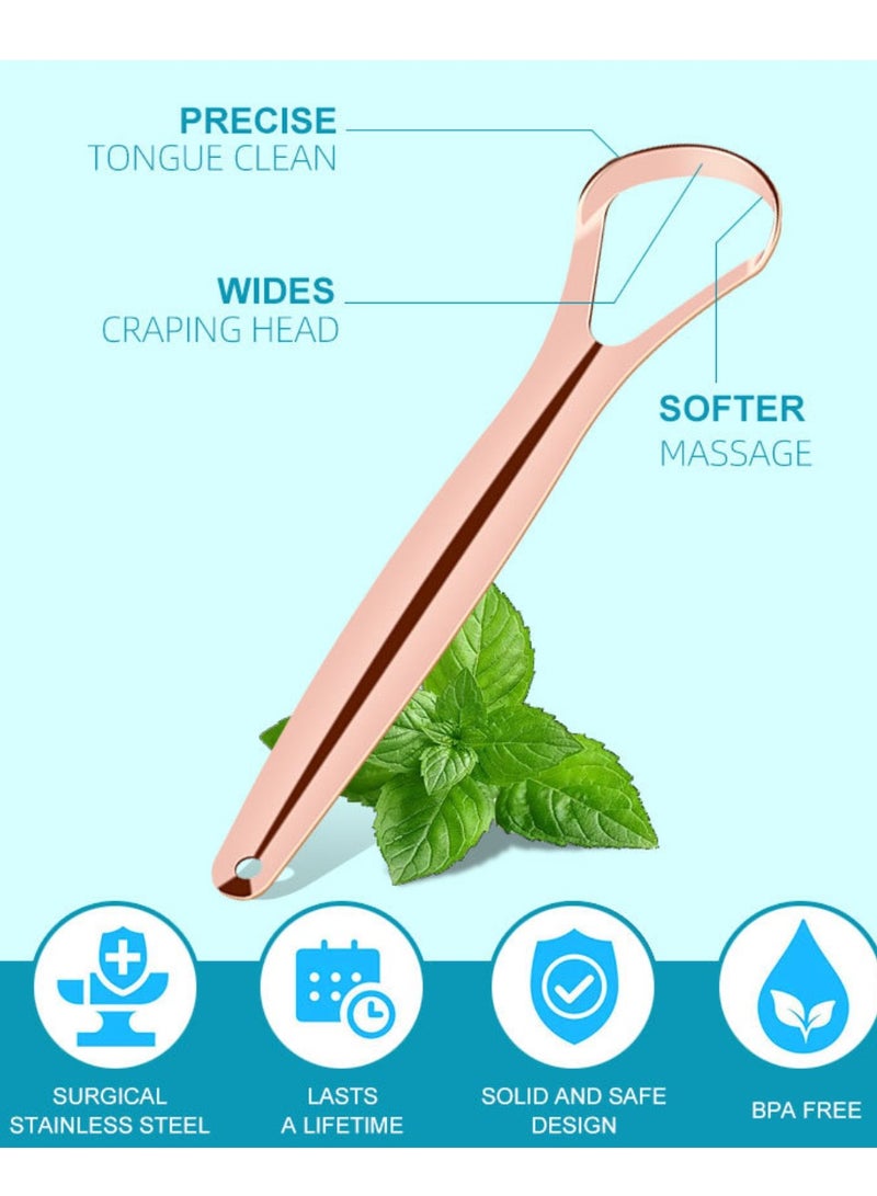 مجموعة مكشطة اللسان المصنوعة من الفولاذ المقاوم للصدأ باللون الذهبي الوردي، مكونة من 3 قطع، مجموعة تنظيف الفم، منظف طلاء اللسان، مكشطة اللسان - Image 2