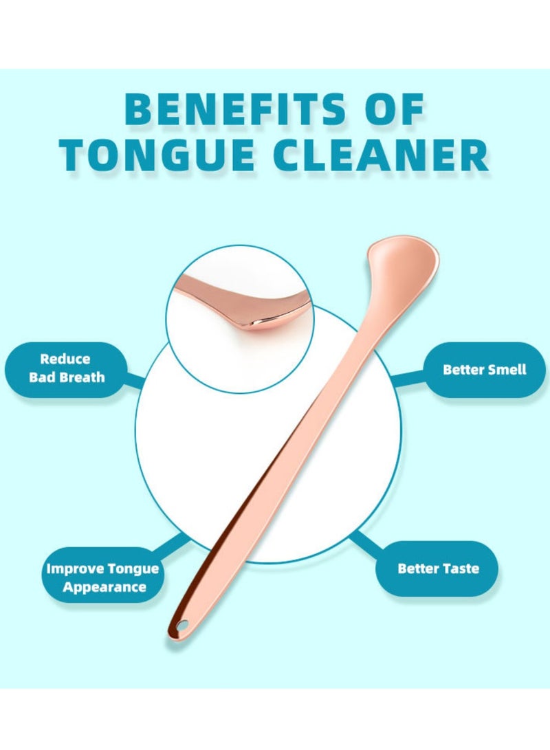 مجموعة مكشطة اللسان المصنوعة من الفولاذ المقاوم للصدأ باللون الذهبي الوردي، مكونة من 3 قطع، مجموعة تنظيف الفم، منظف طلاء اللسان، مكشطة اللسان - Image 3