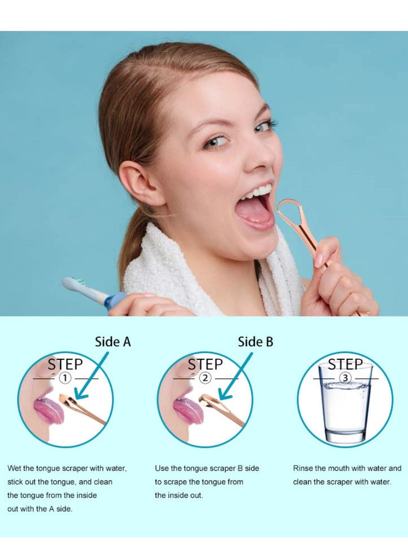 مجموعة مكشطة اللسان المصنوعة من الفولاذ المقاوم للصدأ باللون الذهبي الوردي، مكونة من 3 قطع، مجموعة تنظيف الفم، منظف طلاء اللسان، مكشطة اللسان - Image 5