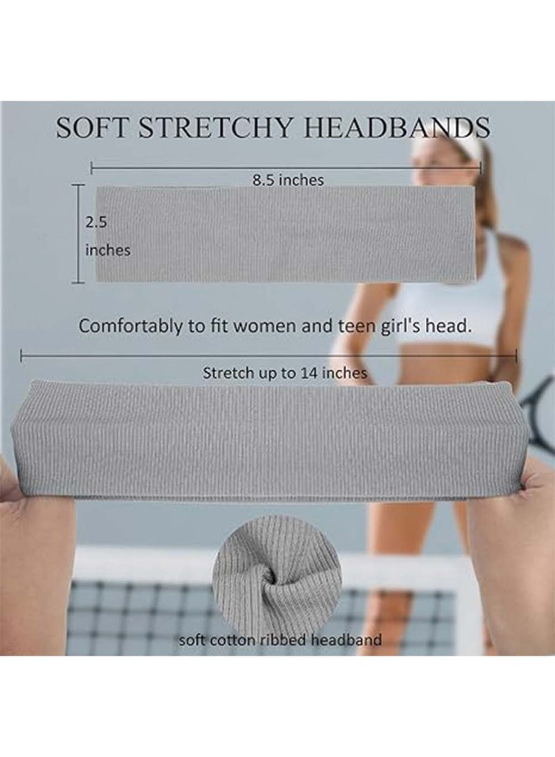 Dougez 6 Pcs Headbands for Women Non Slip - Fashion Yoga Sports Hair Bands for Women's Hair, Soft Elastic Cotton Cloth Sweat Headbands for Women for Workout Running Daily Black Gray 6PCS - Image 3