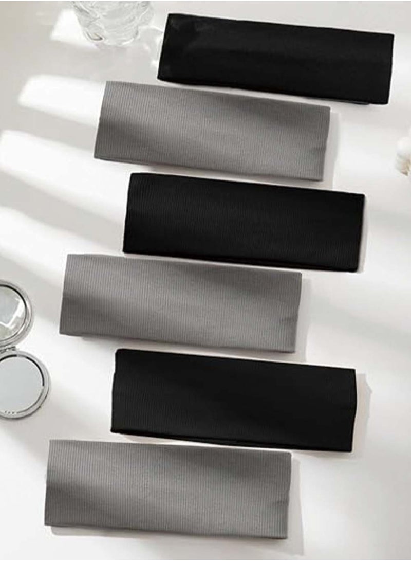 Dougez 6 Pcs Headbands for Women Non Slip - Fashion Yoga Sports Hair Bands for Women's Hair, Soft Elastic Cotton Cloth Sweat Headbands for Women for Workout Running Daily Black Gray 6PCS - Image 1