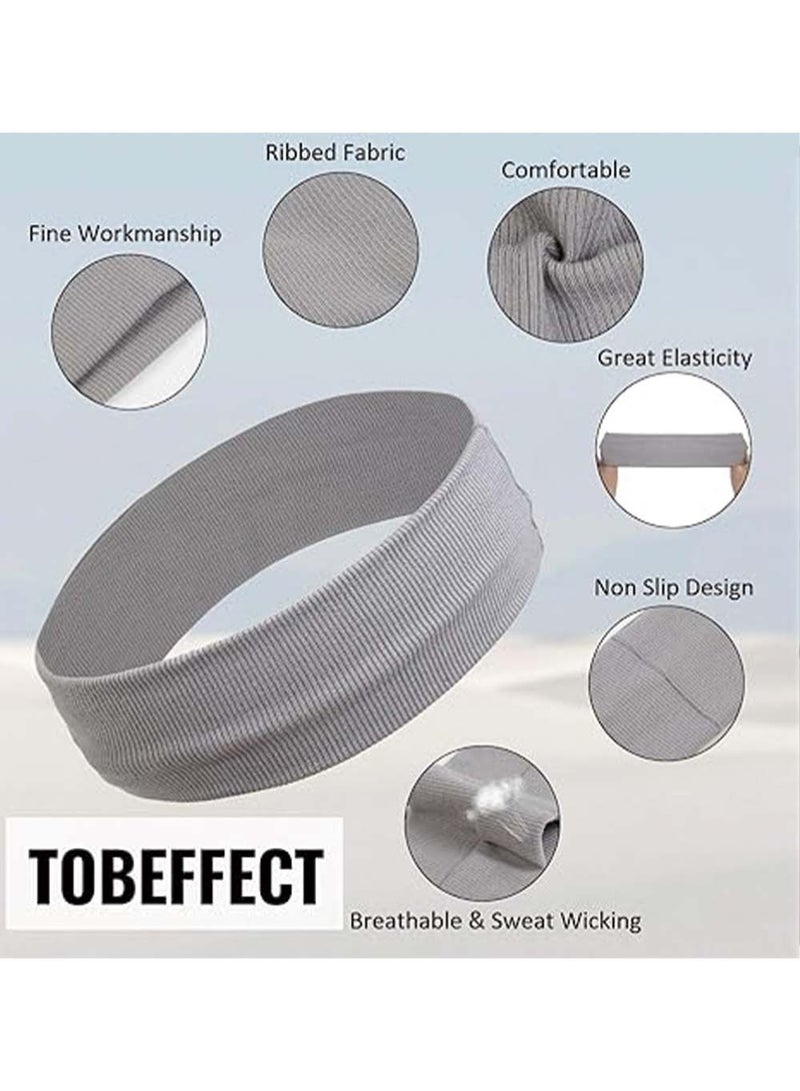 Dougez 6 Pcs Headbands for Women Non Slip - Fashion Yoga Sports Hair Bands for Women's Hair, Soft Elastic Cotton Cloth Sweat Headbands for Women for Workout Running Daily Black Gray 6PCS - Image 4