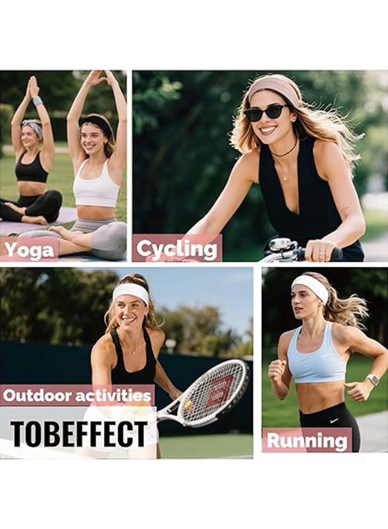 Dougez 6 Pcs Headbands for Women Non Slip - Fashion Yoga Sports Hair Bands for Women's Hair, Soft Elastic Cotton Cloth Sweat Headbands for Women for Workout Running Daily Black Gray 6PCS - Image 5