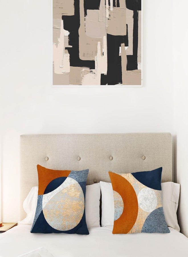 Supwhd Abstract Modern Boho Pillow Covers 18x18 Set of 2, Navy Blue Orange Gold Textured Circles Decorative Pillow Covers for Bedroom Living Room, Modern Home Decor - Image 4
