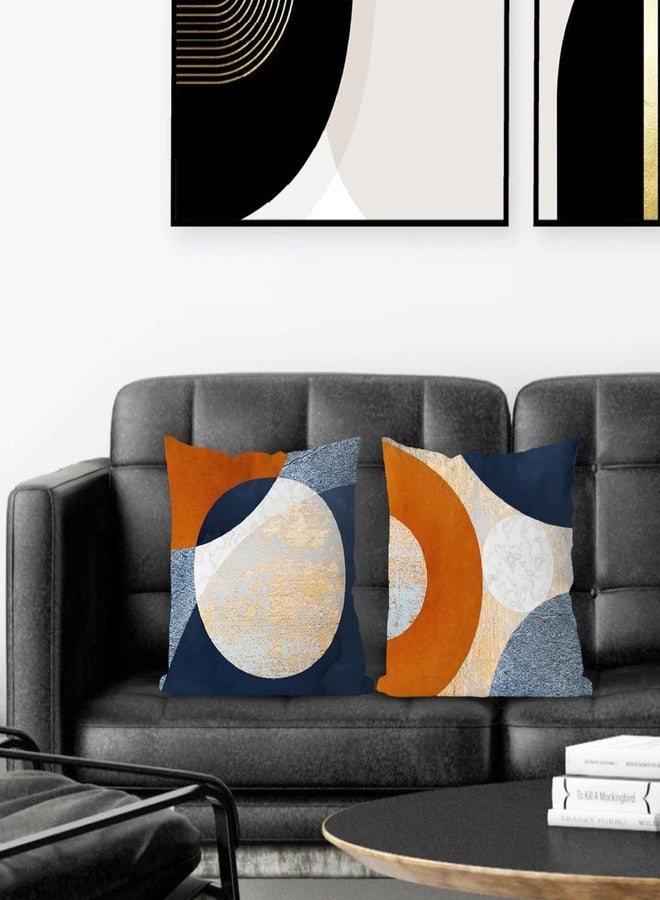 Supwhd Abstract Modern Boho Pillow Covers 18x18 Set of 2, Navy Blue Orange Gold Textured Circles Decorative Pillow Covers for Bedroom Living Room, Modern Home Decor - Image 2