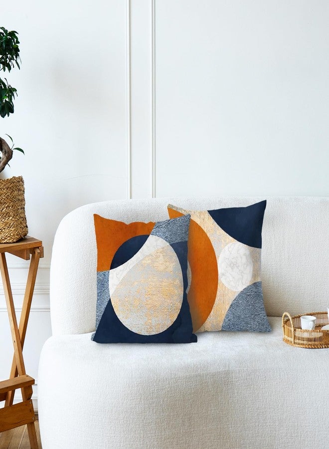 Supwhd Abstract Modern Boho Pillow Covers 18x18 Set of 2, Navy Blue Orange Gold Textured Circles Decorative Pillow Covers for Bedroom Living Room, Modern Home Decor - Image 3