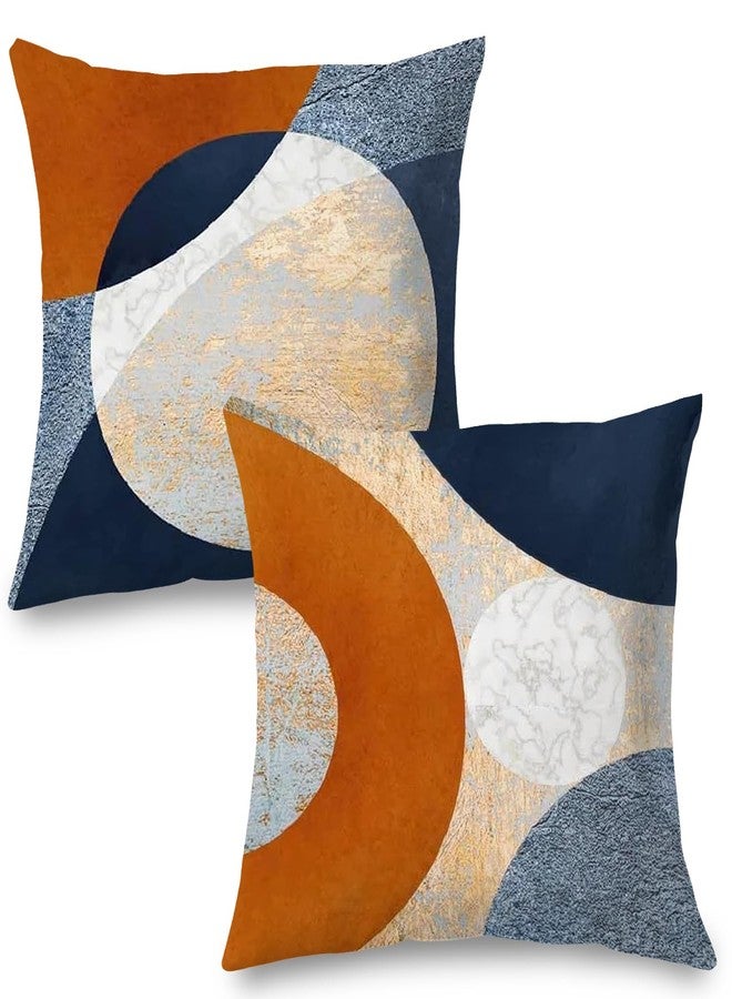 Supwhd Abstract Modern Boho Pillow Covers 18x18 Set of 2, Navy Blue Orange Gold Textured Circles Decorative Pillow Covers for Bedroom Living Room, Modern Home Decor - Image 1