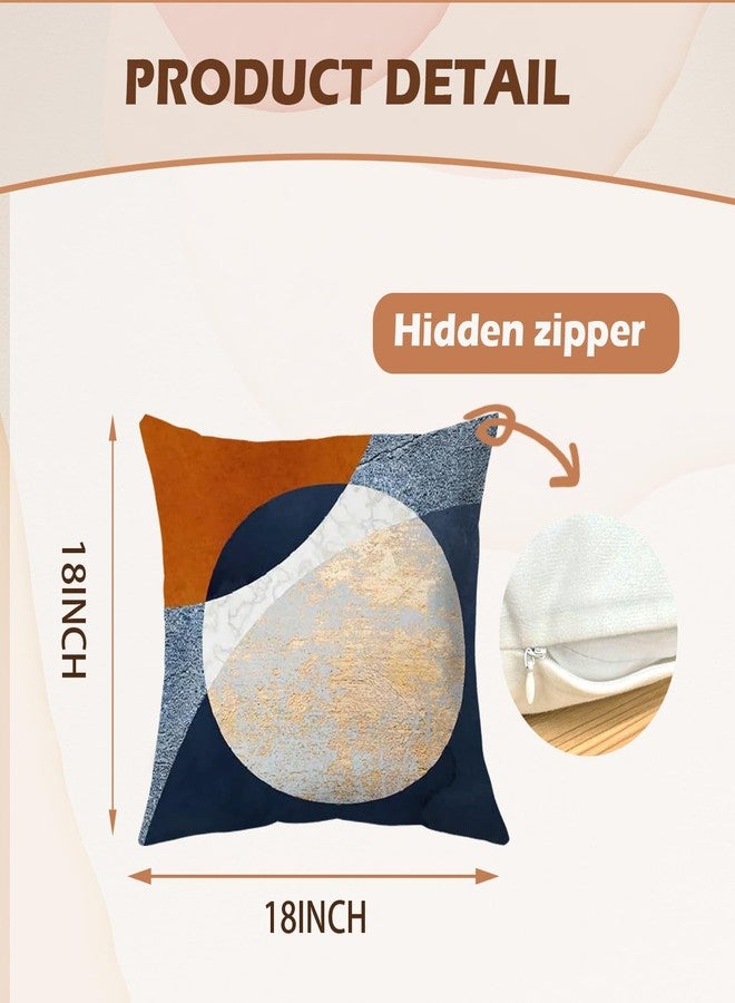 Supwhd Abstract Modern Boho Pillow Covers 18x18 Set of 2, Navy Blue Orange Gold Textured Circles Decorative Pillow Covers for Bedroom Living Room, Modern Home Decor - Image 5