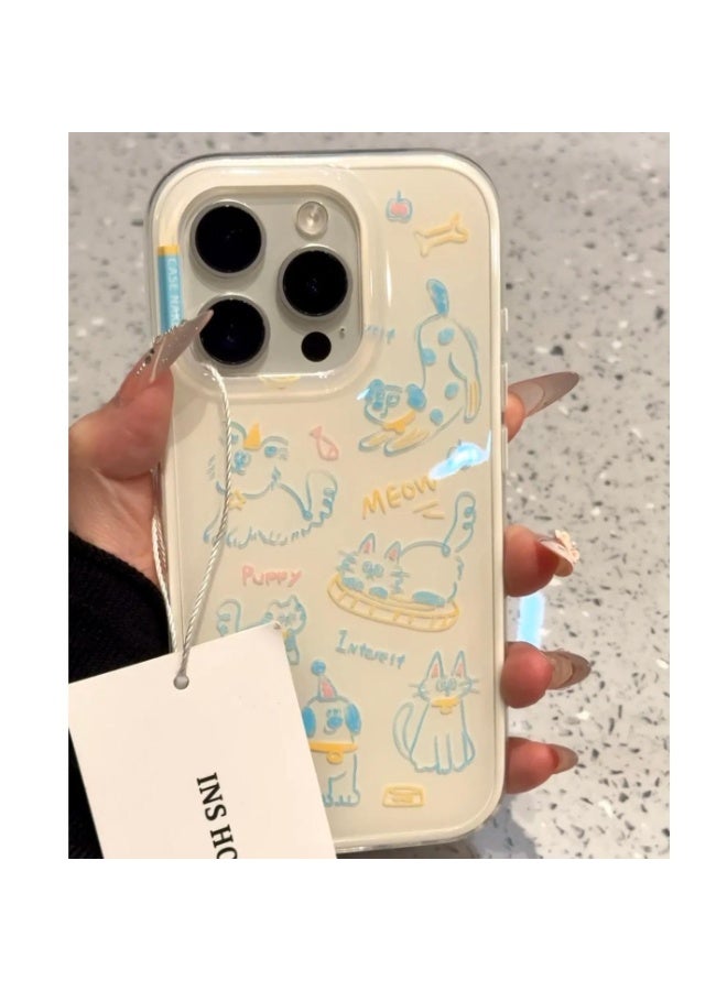 NIBEMINENT Protective TPU Case Cover For iPhone 16 Plus, Graffiti Line Blue Cat K