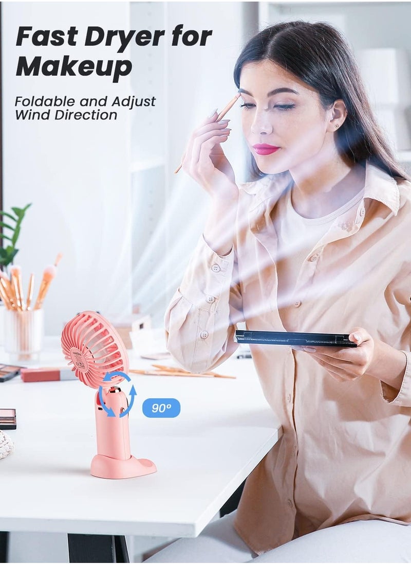 Portable Handheld Fan, 4000mAh Battery Operated Fan with LED Display, Handheld/Neck/Desk 3 in 1 Personal Small Fan, 90° Foldable Desk Fan 5 Speed Lash Fan Makeup Fan for Women