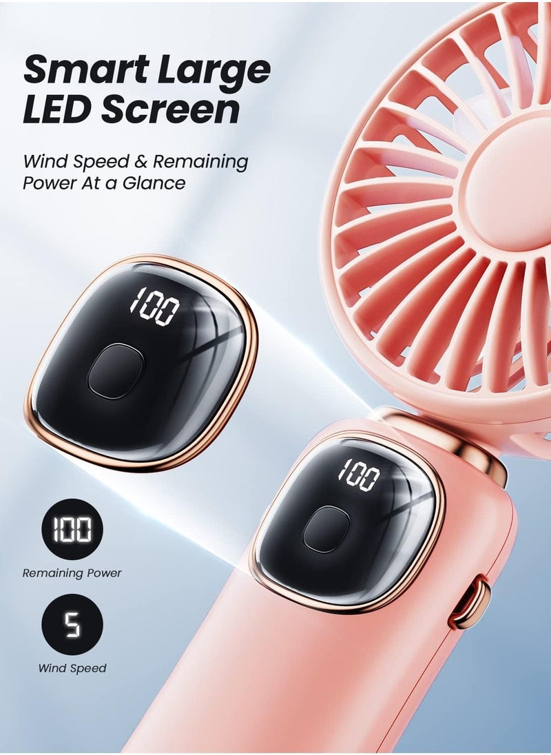 Portable Handheld Fan, 4000mAh Battery Operated Fan with LED Display, Handheld/Neck/Desk 3 in 1 Personal Small Fan, 90° Foldable Desk Fan 5 Speed Lash Fan Makeup Fan for Women