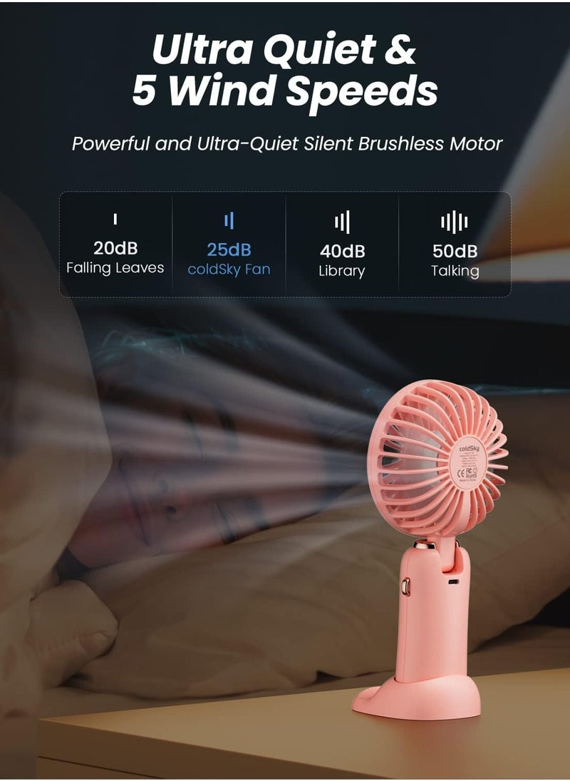 Portable Handheld Fan, 4000mAh Battery Operated Fan with LED Display, Handheld/Neck/Desk 3 in 1 Personal Small Fan, 90° Foldable Desk Fan 5 Speed Lash Fan Makeup Fan for Women