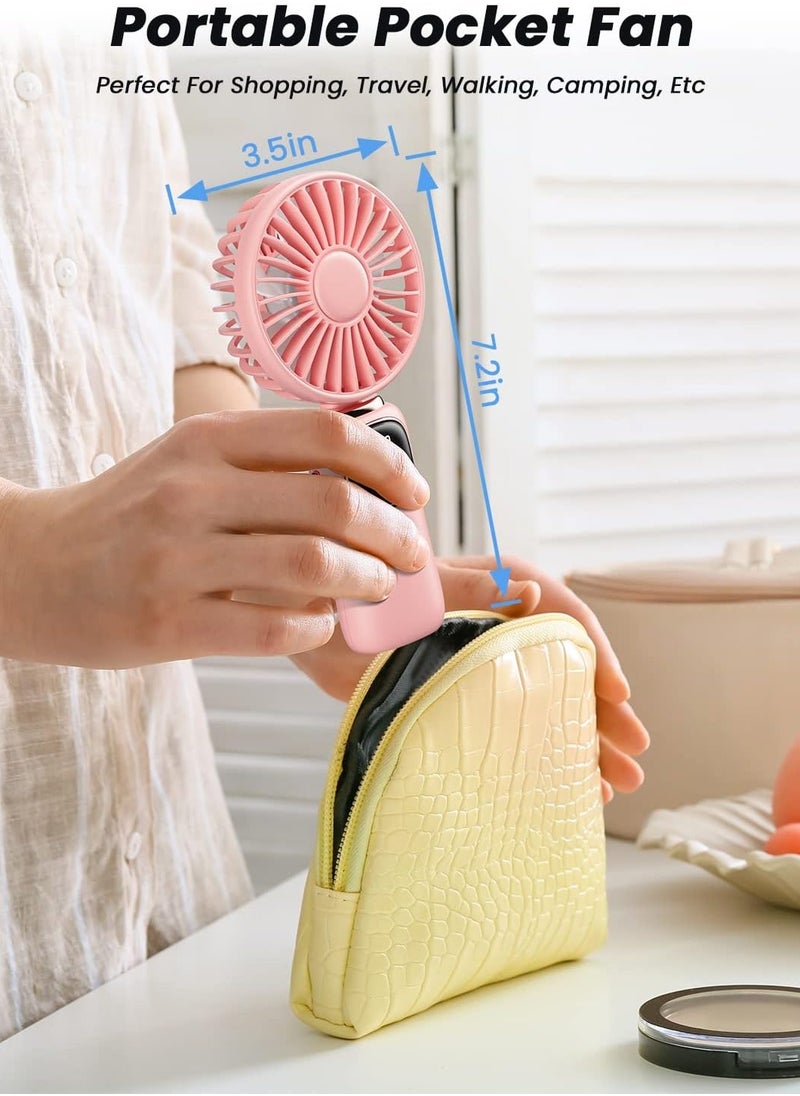 Portable Handheld Fan, 4000mAh Battery Operated Fan with LED Display, Handheld/Neck/Desk 3 in 1 Personal Small Fan, 90° Foldable Desk Fan 5 Speed Lash Fan Makeup Fan for Women