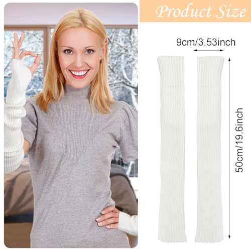 PALAY® Hand Warmer Arm Warmers for Women, Y2K Hand Warmers for Women, White Winter Knit Arm Sleeves Gloves for Teen Girls, Fashion Long Fingerless Gloves for Daily, Party, Hip Hop (All Season Use) - Image 2
