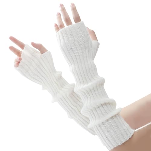 PALAY® Hand Warmer Arm Warmers for Women, Y2K Hand Warmers for Women, White Winter Knit Arm Sleeves Gloves for Teen Girls, Fashion Long Fingerless Gloves for Daily, Party, Hip Hop (All Season Use) - Image 1