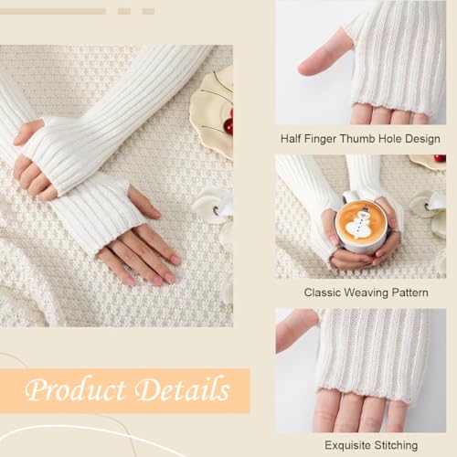 PALAY® Hand Warmer Arm Warmers for Women, Y2K Hand Warmers for Women, White Winter Knit Arm Sleeves Gloves for Teen Girls, Fashion Long Fingerless Gloves for Daily, Party, Hip Hop (All Season Use) - Image 3