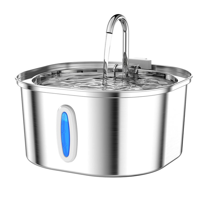 PEKTACO Cat Water Fountain - 3.2L/108oz Stainless Steel Pet Water Drinking Fountain for Cats Indoor, Dog Water Fountain with Water Level Window - Image 1