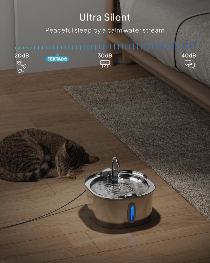 PEKTACO Cat Water Fountain - 3.2L/108oz Stainless Steel Pet Water Drinking Fountain for Cats Indoor, Dog Water Fountain with Water Level Window - Image 5